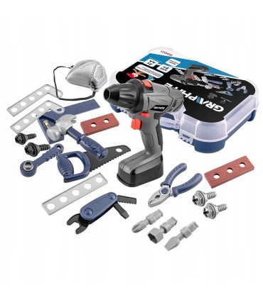 WALIZKA NARZĘDZIOWA DLA DZIECI WALIZKA WKRĘTARKA 25 ELE PIŁA NÓŻ MASKA BITY