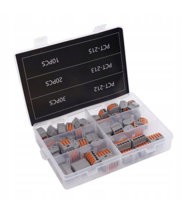 SZYBKOZŁĄCZKI NA DRUT 60 EL ZŁĄCZKI ZESTAW PRAKTYCZNE PRZEZROCZYSTE PUDEŁKO