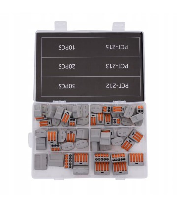 SZYBKOZŁĄCZKI NA DRUT 60 EL ZŁĄCZKI ZESTAW PRAKTYCZNE PRZEZROCZYSTE PUDEŁKO