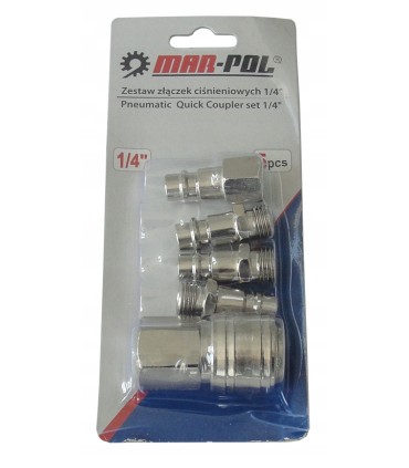 UNIWERSALNY KOMPLET ZŁĄCZEK PNEUMATYCZNYCH CIŚNIENIOWYCH 1/4" 5 SZT. ZESTAW