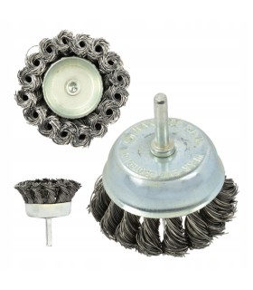 SZCZOTKA DRUCIANA CZOŁOWA PLECIONA 75MM 3" Z TRZPIENIEM STALOWA 4,5K RPM