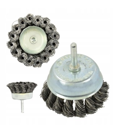 SZCZOTKA DRUCIANA CZOŁOWA PLECIONA 75MM 3" Z TRZPIENIEM STALOWA 4,5K RPM