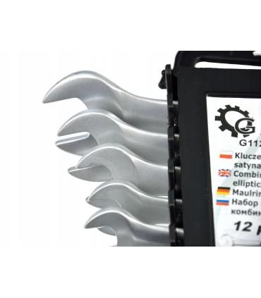 KLUCZE PŁASKO-OCZKOWE ZESTAW SATYNOWE 12EL 6-22MM STAL STOPOWA CRV PŁASKIE