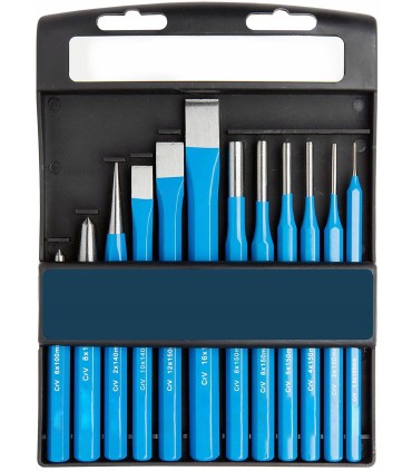 ZESTAW PUNKTAKÓW, PRZECINAKÓW I WYBIJAKÓW 12 ELEMENTÓW STAL CrV HARTOWANE