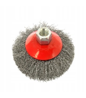 Szczotka druciana obrot.boczna 100mm M14 drut karbowany stalowy 