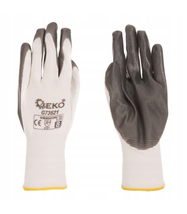 Rękawice ochronne GEKO r.8/biało-szare/ 