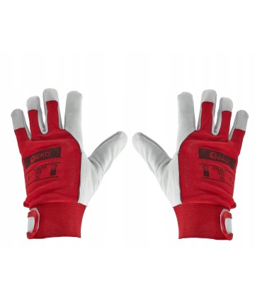 Rękawice robocze monterskie skórzane czerwone Kozia skóra - rzep r.10