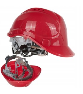 Kask ochronny budowlany BHP regulowany – czerwony