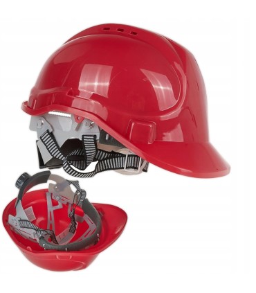 Kask ochronny budowlany BHP regulowany – czerwony
