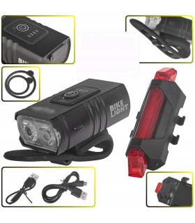 Wodoodporna lampka rowerowa USB IPX4 – zestaw przód (800lm/900mAh) + tył
 (120lm/120mAh)