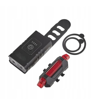 Wodoodporna lampka rowerowa USB IPX4 – zestaw przód (800lm/900mAh) + tył
 (120lm/120mAh)