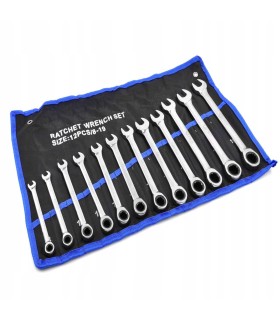 Zestaw kluczy płasko-oczkowych z grzechotką 12szt. 8-19mm