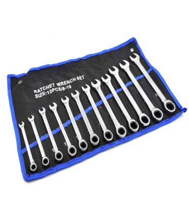 Zestaw kluczy płasko-oczkowych z grzechotką 12szt. 8-19mm