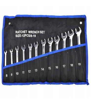 Zestaw kluczy płasko-oczkowych z grzechotką 12szt. 8-19mm