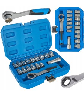 Zestaw nasadek przelotowych spline z grzechotką 10-24mm 17el. CrV