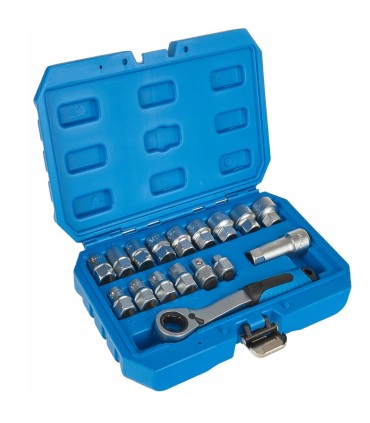 Zestaw nasadek przelotowych spline z grzechotką 10-24mm 17el. CrV