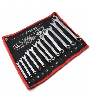 Zestaw kluczy płasko-oczkowych 12el. 8-24mm CRV-CS (satyna)