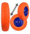 KOŁO DO TACZKI 4.80/4.00-8 PEŁNE PU ORANGE 100KG BEZDĘTKOWE + OŚKA