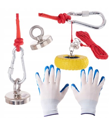 MAGNES NEODYMOWY 85KG ZESTAW Z LINĄ 20M I RĘKAWICAMI