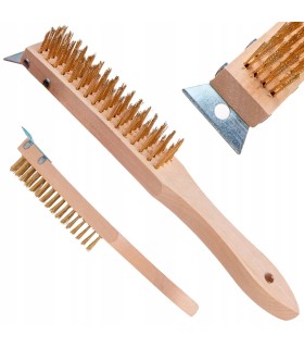 Szczotka do rdzy druciana żółta 4 rzędy ze skrobakiem drewno