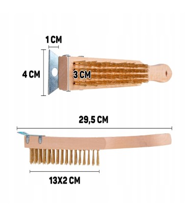 Szczotka do rdzy druciana żółta 4 rzędy ze skrobakiem drewno