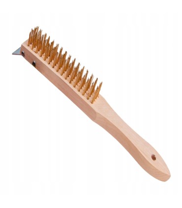 Szczotka do rdzy druciana żółta 4 rzędy ze skrobakiem drewno