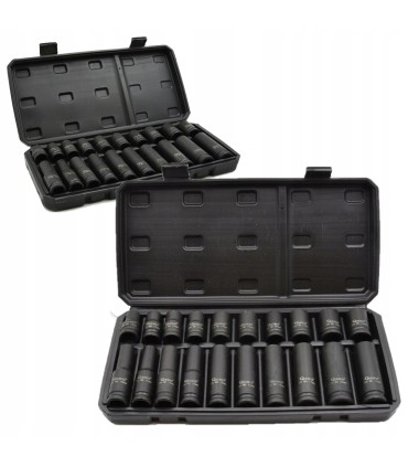 NASADKI UDAROWE 1/2 ZESTAW 20 SZTUK 10-19mm DŁUGIE KRÓTKIE WALIZKA 6-KĄTNE