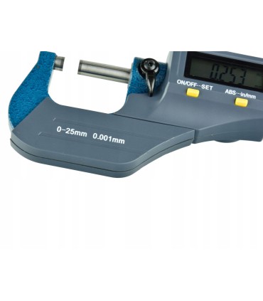 MIKROMETR ELEKTRONICZNY LCD 0-25 MM 0,001M PRECYZJA POMIARU ZACISK DŹWIGOWY