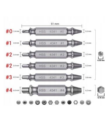WYKRĘTAKI DO ZERWANYCH ZAPIECZONYCH ŚRUB SZPILEK 6ELE ZESTAW UNIWERSALNE