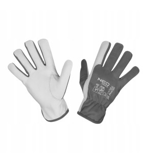 RĘKAWICE ROBOCZE OCHRONNE 10'' KOZIA SKÓRA NEO MARSZCZONY MANKIET RĘKAWIC