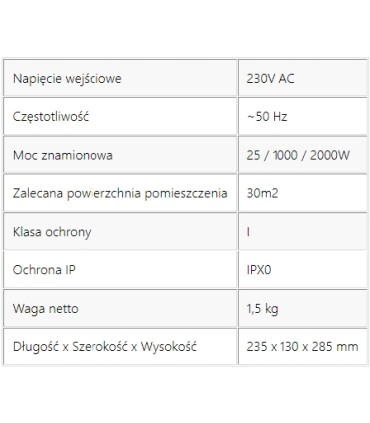NAGRZEWNICA ELEKTRYCZNA GRZEJNIK CERAMICZNY