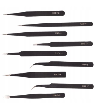 Zestaw pęset precyzyjnych metalowych 9szt