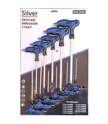 ŚRUBOKRĘTY IMBUSOWE HEX Z KULKĄ ZESTAW 11 SZT SZEŚCIOKĄTNE TYP T