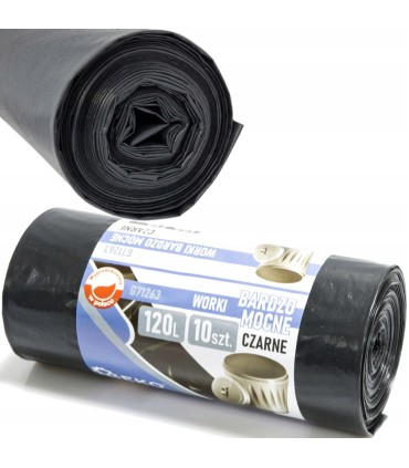 Worki na śmieci BARDZO MOCNE 120L (rolka 10szt) - czarne