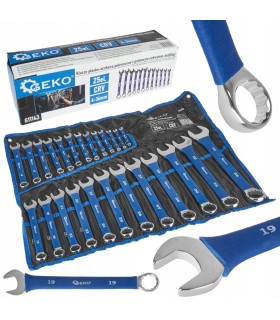 KLUCZE PŁASKO-OCZKOWE POLEROWANE GUMOWY UCHWYT 6-36mm 25 ELEMENTÓW