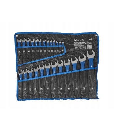 KLUCZE PŁASKO-OCZKOWE POLEROWANE GUMOWY UCHWYT 6-36mm 25 ELEMENTÓW