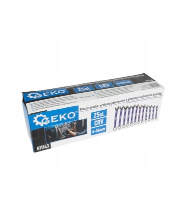 KLUCZE PŁASKO-OCZKOWE POLEROWANE GUMOWY UCHWYT 6-36mm 25 ELEMENTÓW