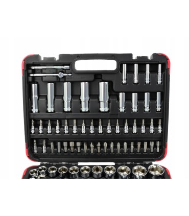 ZESTAW KLUCZY NASADOWYCH 108 EL 1/4 I 1/2 WALIZKA GRZECHOTKI NASADKI