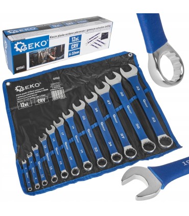 Klucze płasko-oczkowe 6-32mm 12el z gumowym uchwytem 