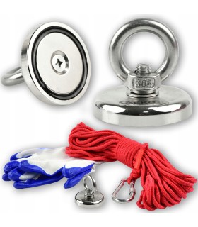 Magnes neodymowy 50 kg zestaw z liną 20m i rękawicami