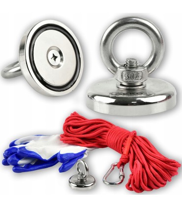 Magnes neodymowy 50 kg zestaw z liną 20m i rękawicami