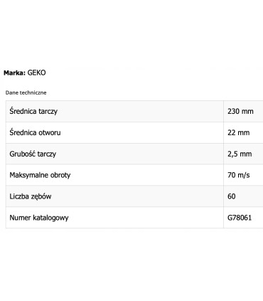 Tarcza do drewna 230x22x60T(otwory)