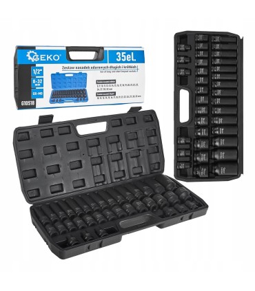 Zestaw nasadek udarowych dł. i kr. 1/2" 8-32mm 35szt