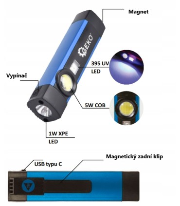 Latarka wielofunkcyjna z magnesem + UV LED