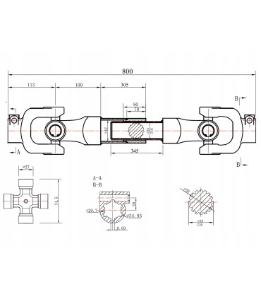 Wałek przekaźnika mocy 80cm (frez)