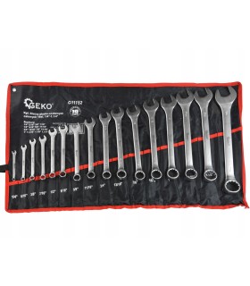 Kpl. kluczy płasko-oczkowych calowych 16el 1/4"-1,1/4"