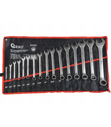 Kpl. kluczy płasko-oczkowych calowych 16el 1/4"-1,1/4"