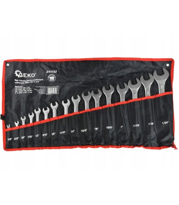 Kpl. kluczy płasko-oczkowych calowych 16el 1/4"-1,1/4"