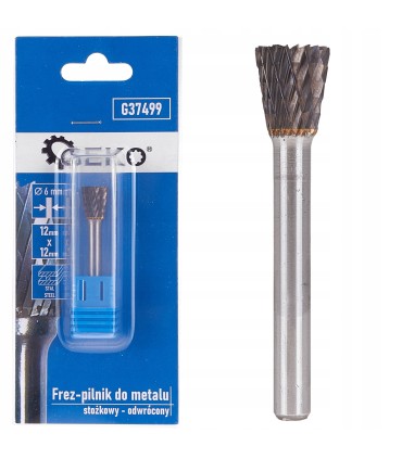 Frez-pilnik do metalu z węglika wolframu 12x12mm trzpień 6mm (stożkowy odwrócony)