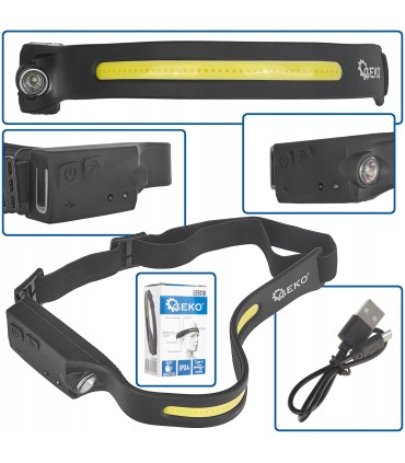 Latarka czołowa z czujnikiem ruchu LED COB 3W + 1W XPE 1200mAh 350lm IPX4